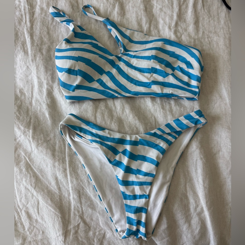 Victoria’s Secret Blue and White Striped Bikini Set Size Small